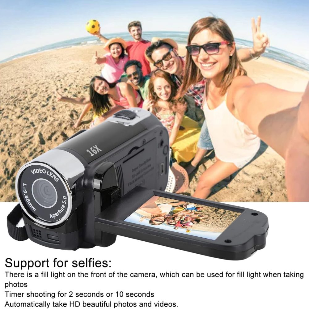 1080P HD Camera Camera Camcorder, 16MP DV Camera 16x Digital Zoom Video Camera, 2.7in TFT Rotatable Screen, Built in Speakers, USB (Black) - Image 3
