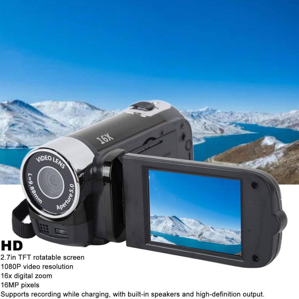 1080P HD Camera Camera Camcorder, 16MP DV Camera 16x Digital Zoom Video Camera, 2.7in TFT Rotatable Screen, Built in Speakers, USB (Black) - Image 4