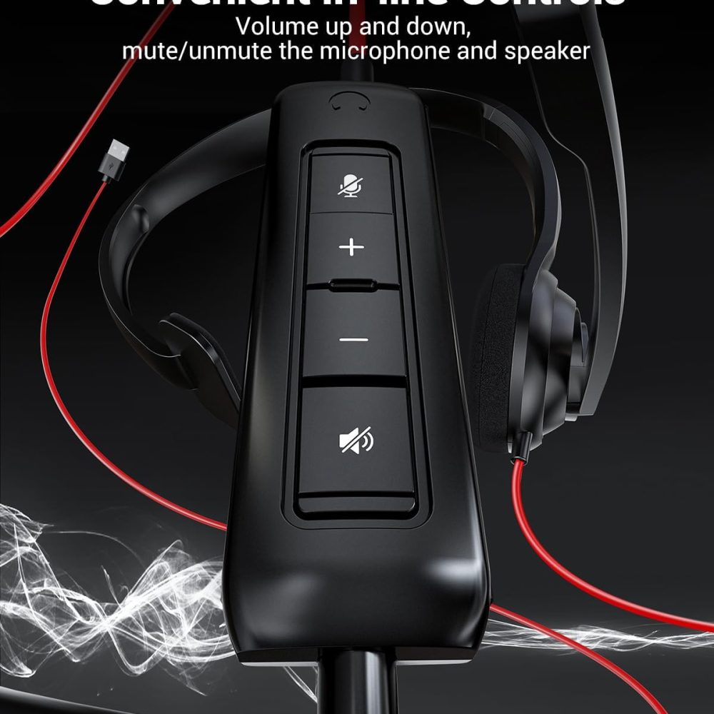 NUBWO HW02 USB Headset with Microphone Noise Cancelling &in-line Control, Ultra Comfort Computer Headset for Laptop pc, On-Ear Wired Office Call Center Headset for Boom Skype Webinars（Black） - Image 5