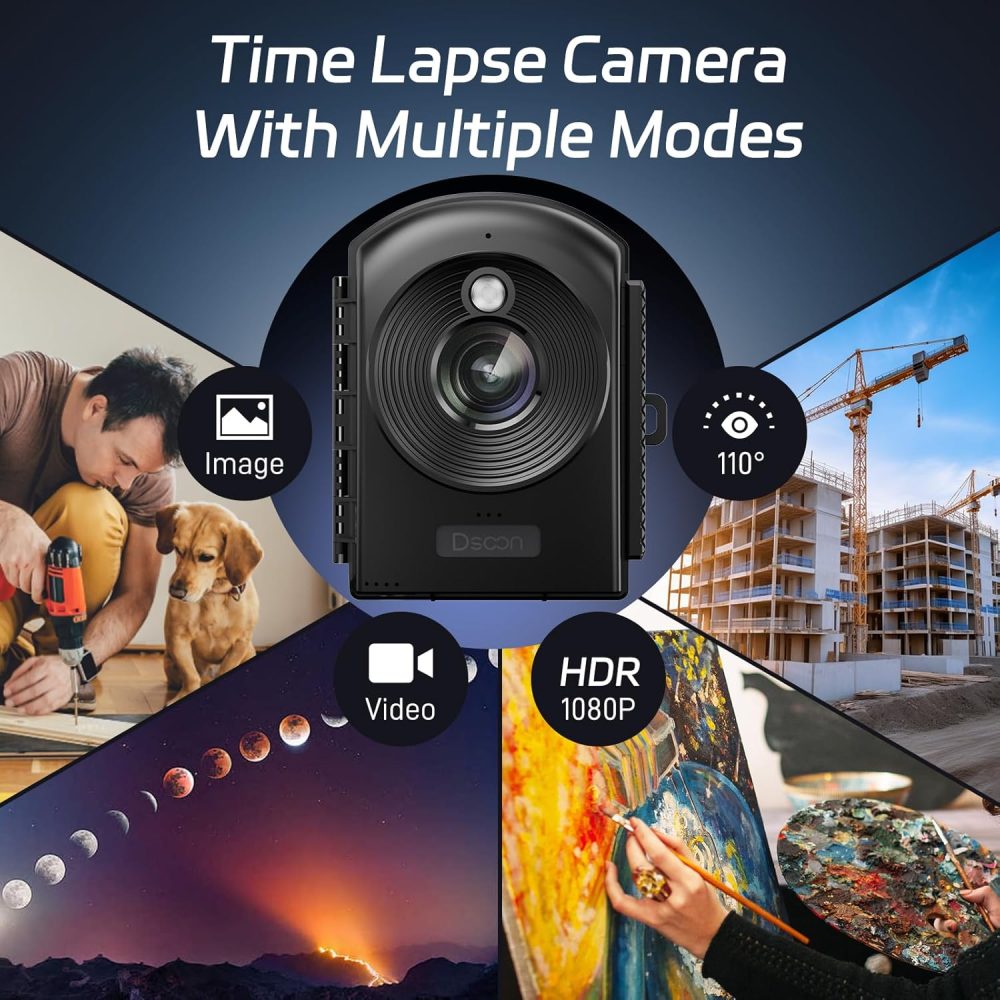 Time Lapse Camera,1080P FHD Timelapse Camera Outdoor Construction Recording,180-Days Standby,110° Wide Angle & 2.4" LCD Screen,IP66 Waterproof,Multiple Modes,Includes 32GB TF Card - Image 3