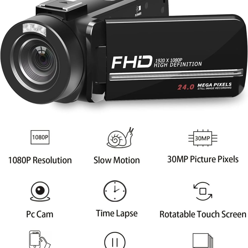 Video Camera, 1080P 30MP Camcorder IR Night Vision Vlogging Camera for YouTube,3.0" LCD Screen 18X Digital Zoom Recorder Camera with Remote Control, Microphone, Mini Tripod, 2 Battries, 32GB SD Card - Image 3